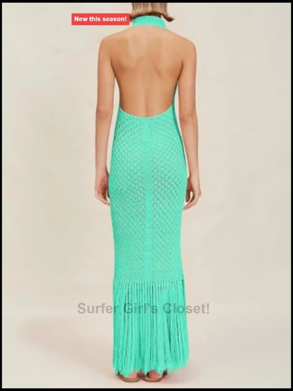 Halter Crochet Cover Up Fringe Backless Sleeveless V Neck Beach Maxi Dress
